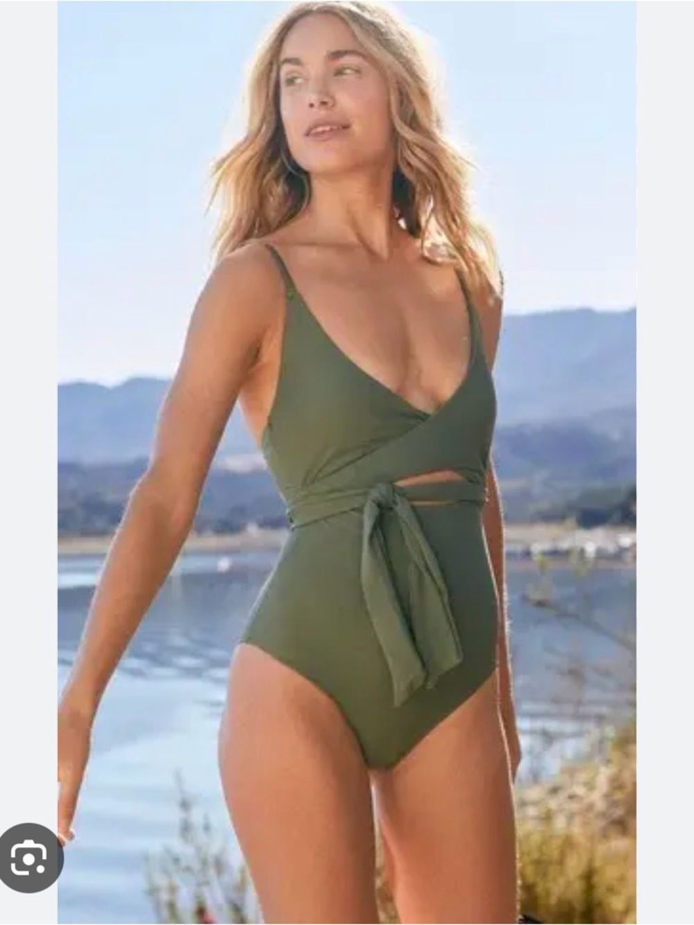 Aerie Olive Green Wrap One-Piece Swimsuit